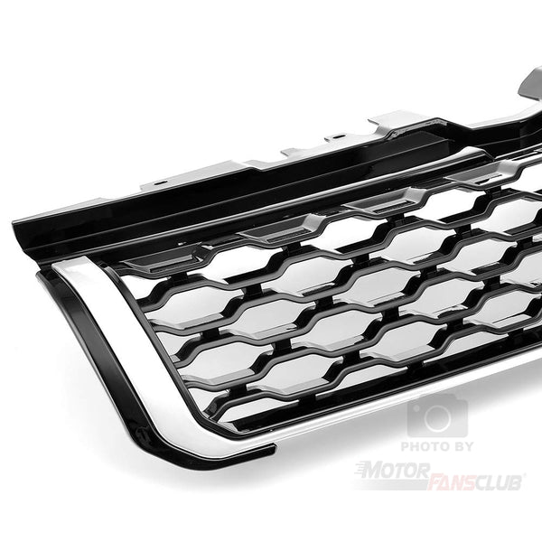 Front Grille ABS Upper Grill Fit for Compatible with Range Rover Evoque 2012-2018 Black Mesh w/Silver